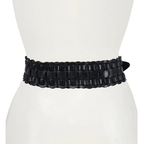 MICHAEL KORS Wide Woven Leather Belt - Black - NWT - Medium - Picture 3 of 3